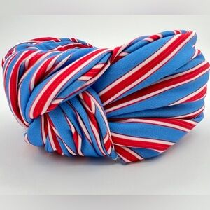 Handmade Knotted Stripe Headband in Blue and Red